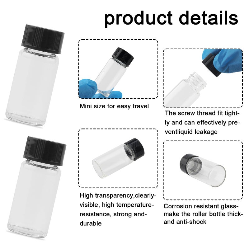 JIUWU 10 Pack 5ml Clear Glass Vials with Screw Caps, Small Sample Bottles for Lab, for Essential Oil, Perfume and Liquids - Image 4